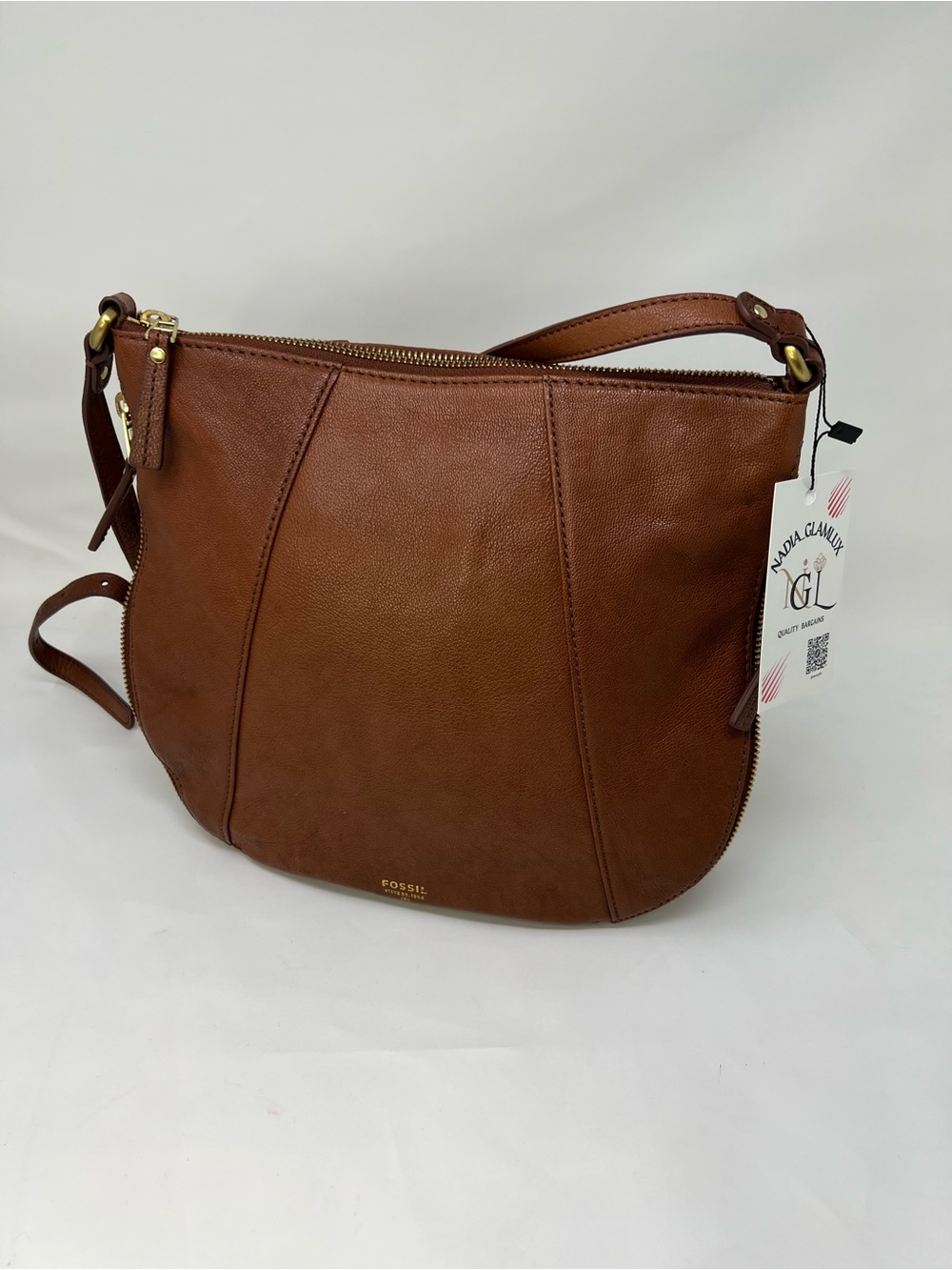 Fossil Gwen Top Zip Saddle Brown Leather Convertible Crossbody bag
